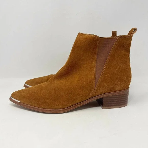 Marc Fisher Yale Cognac Suede Pointed Toe Chelsea Ankle Boots Silver Rand 9M - Picture 4 of 11